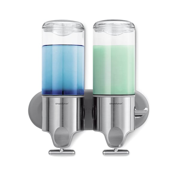 Simplehuman Double Wall Mount Shower Pump, 2 x 15 fl. oz. Shampoo and Soap Dispensers, Stainless Steel BT1028 - main